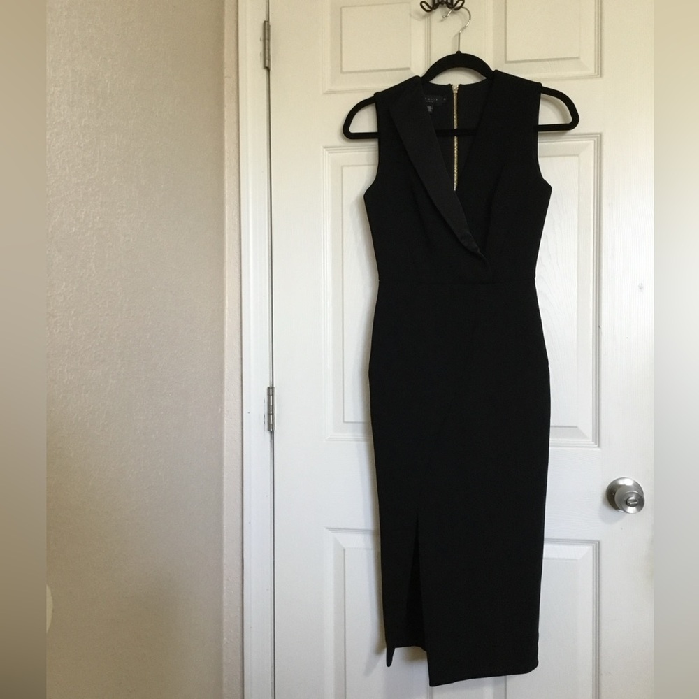 TED BAKER LONDON Black Tilolah Seam Detail LBD Midi Sheath dress - Sz 0